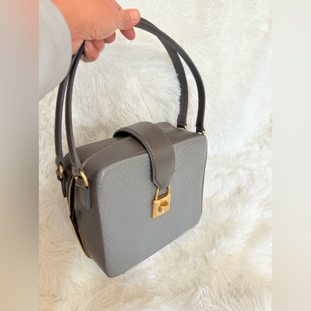 Vittoria Napoli Elegant Gray Leather Shoulder Box Bag small made in Italy